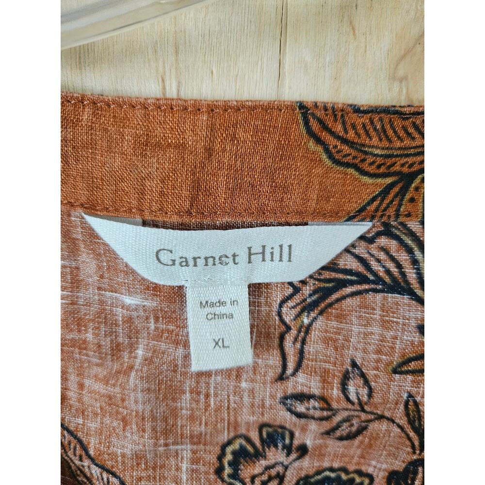 Garnet Hill Gabby Folk Floral XL Button Front European Flax Linen Rust Black - Picture 3 of 9